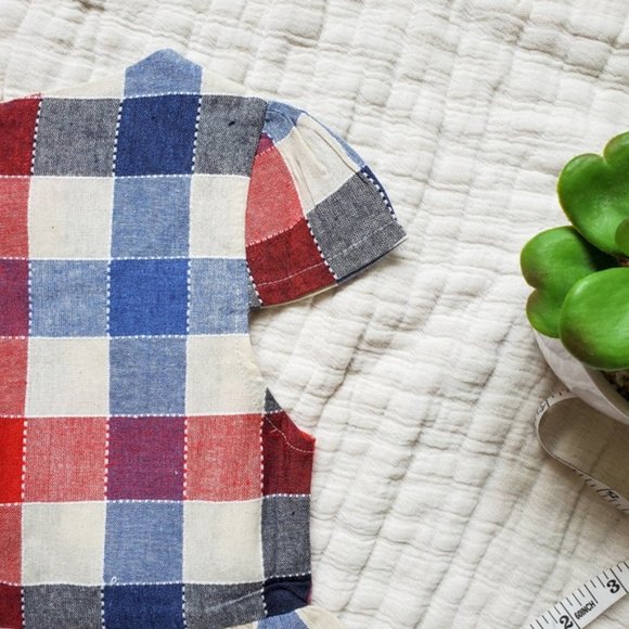 NWT Blue Red Grey Plaid Dress w Flower Pin Age 3 - Picture 7 of 11